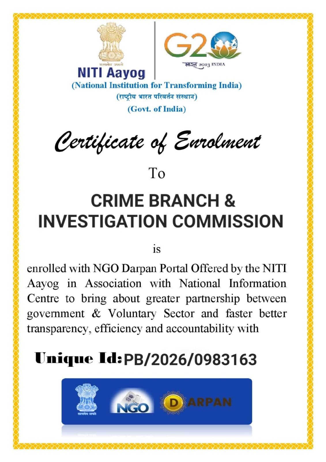 NGO Darpan Enrolment